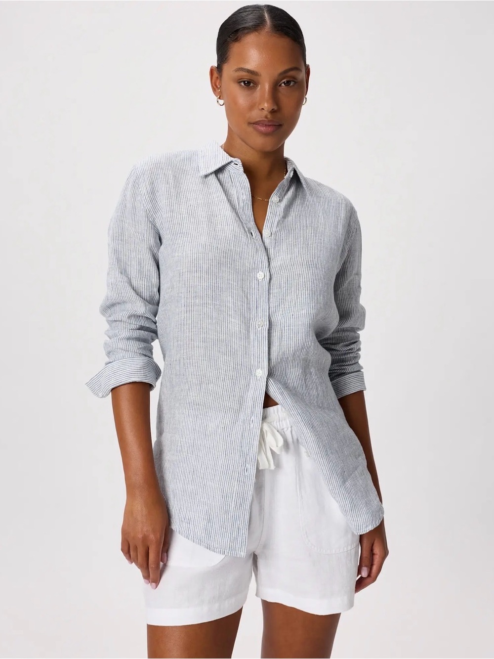 Quince Blue Pinstripe 100% European Linen Long Sleeve Shirt | Size M